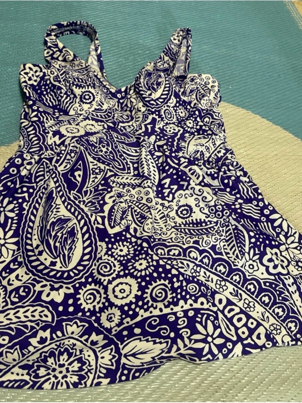 Plus size Blue and White Paisley swim wear